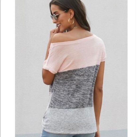 💝Pink color block twisted hem tee - Picture 3 of 4